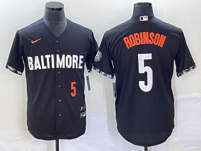 Mens Baltimore Orioles #5 Brooks Robinson Number Black 2023 City Connect Cool Base Stitched Jersey